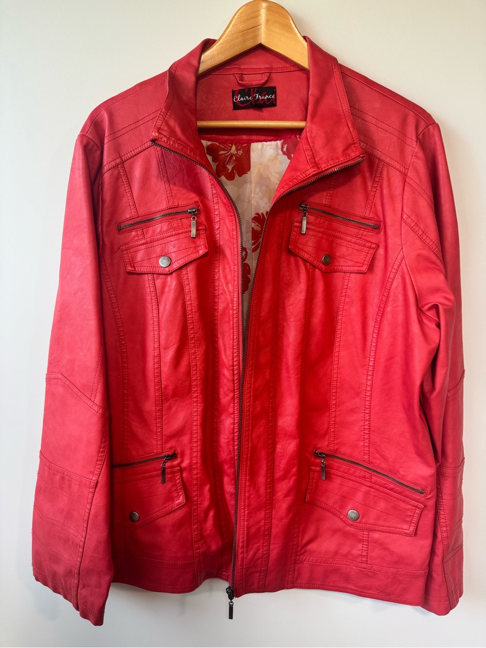 Bright Scarlet Faux Leather Zip Jacket